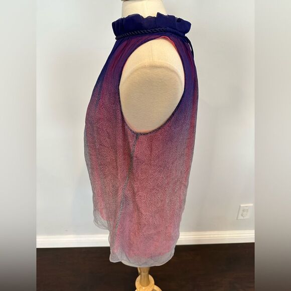 Elie Tahari Purple Printed 100% Silk Braided Neck Trim Sleeveless Halter Top Sma - Picture 4 of 8